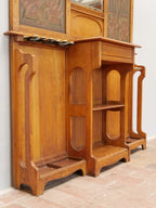 TRAUMHAFT SCHÖNE JUGENDSTIL GARDEROBE MIT GEPRÄGTEN LEDERFÜLLUNGEN UM 1890
