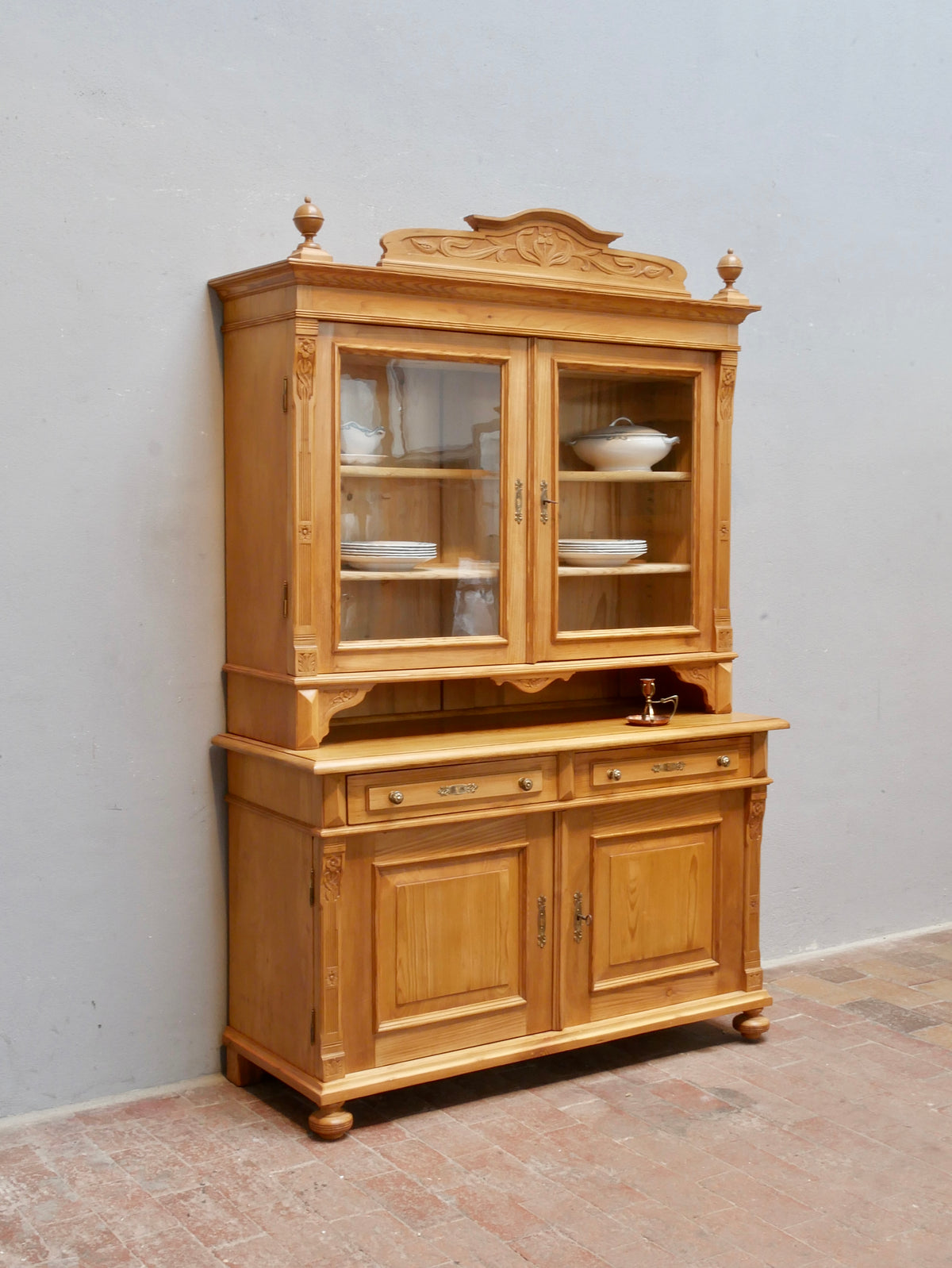 SEHR SELTENES JUGENDSTIL BUFFETT ANRICHTE VITRINE MIT AUFSATZ WEICHHOLZ RESTAURIERT