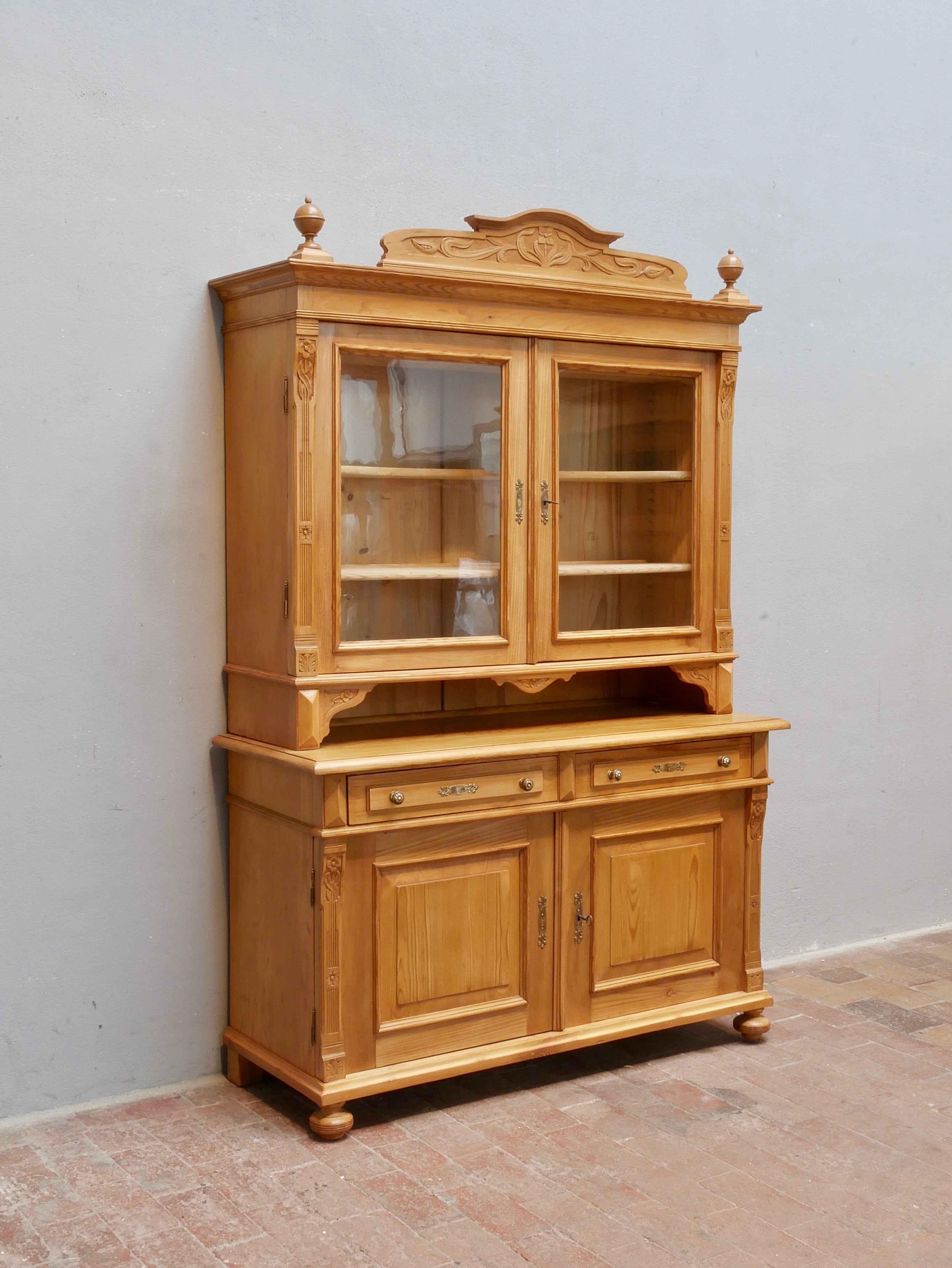 SEHR SELTENES JUGENDSTIL BUFFETT ANRICHTE VITRINE MIT AUFSATZ WEICHHOLZ RESTAURIERT