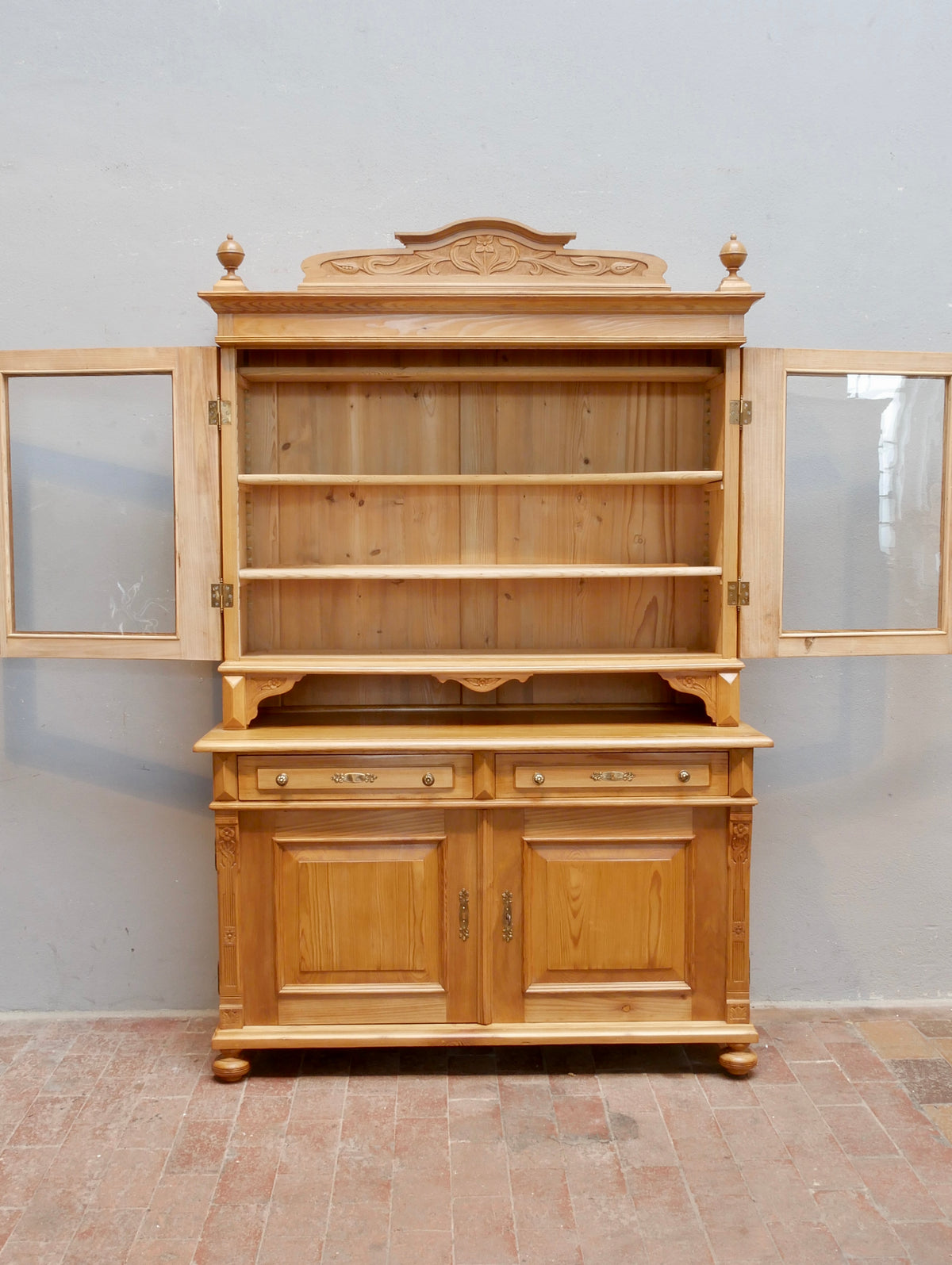 SEHR SELTENES JUGENDSTIL BUFFETT ANRICHTE VITRINE MIT AUFSATZ WEICHHOLZ RESTAURIERT