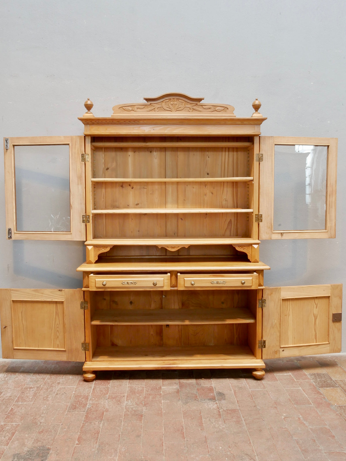SEHR SELTENES JUGENDSTIL BUFFETT ANRICHTE VITRINE MIT AUFSATZ WEICHHOLZ RESTAURIERT