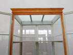 Detailaufnahme des seltenen Oberlichts mit originalem Milchglas im Kopfbereich der Vitrine. Das Oberlicht sorgt für eine gleichmäßige Ausleuchtung des Innenraums und ist ein außergewöhnliches Ausstattungsmerkmal.